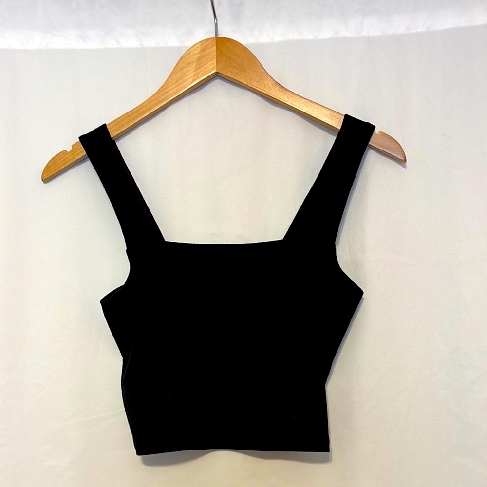 American Eagle Cropped Rib Tank Black‎ Y2K Square Neck size Small